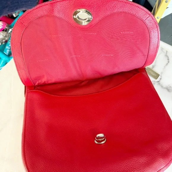 COACH Red Turnlock Hobo in Polished Pebble Leather NEW! - Picture 6 of 10
